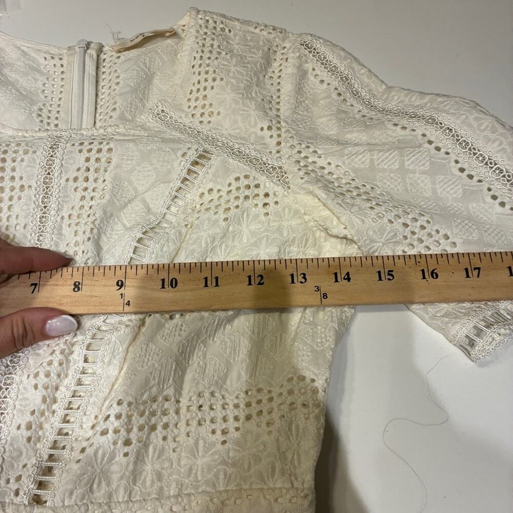 BA&SH Cream Gareth Eyelet Short Sleeve Shift Dress Sz 0 - Picture 8 of 11